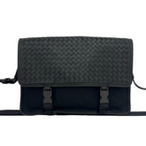 BOTTEGA VENETA Intrecciato Leather Nylon Shoulder Bag Business Black o6064 — Like New