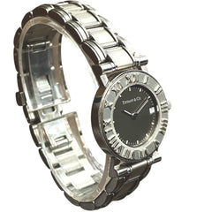 Tiffany & Co. Atlas watch, total weight 53.6g, stainless steel, quartz movement, black dial — Good