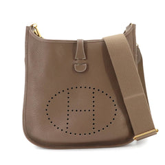 Hermes Evelyne 3 PM Shoulder Handbag, Taurillon Clemence Leather, Etoupe, D Stamp, Gold Hardware — Like New