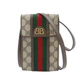 Balenciaga x Gucci Hacker Project Phone Handbag Pouch Shoulder Leather Beige Brown 680130 Holder with Strap — Like New