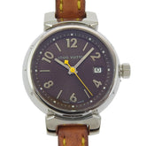 Louis Vuitton Tambour Watch Q1211, Stainless Steel and Leather Quartz Movement, Analog Display, Black Dial, Women's — Very Good