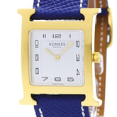 HERMES H Watch Gold Plated Leather Quartz Mens Watch HH1.510 — Very Good