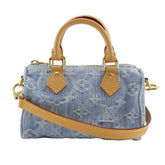 Louis Vuitton Nano Speedy Handbag, 2-Way Shoulder Bag, M11212, Monogram Denim, Sky Blue, Zipper, Women's — Like New