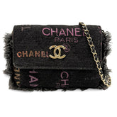CHANEL Coco Mark Mini Matelassé Denim Leather Chain Fringe Bag Shoulder Black Multi Made in France Women's with Box and Dust — Like New