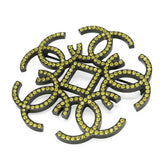 CHANEL Coco Mark Rhinestone Brooch, Metal, Yellow Gold, Black, B17S — Like New