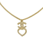 Chanel necklace, Coco Mark, heart, crystal, costume pearl, rhinestone, metal, F23B, CC mark, clear, ABB651, women's — Like New
