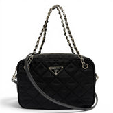 PRADA 1BH910 Tessuto Inpunto Triangle Logo Leather 2-Way Handbag/Shoulder Bag Black Silver Hardware Women's — Like New