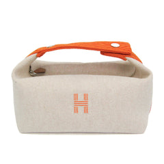 Hermes Brid A Black PM Women,Men Cotton,Toile H Handbag,Pouch Light Beige,Orange — Like New