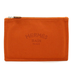 HERMES New Yachting PM Flat Pouch Handbag Canvas Leather Orange — Like New