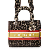 Christian Dior Lady D-Lite Medium Velvet Handbag M0565OTGT 2-way Leopard Print for Women — Like New
