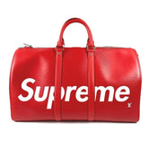 LOUIS VUITTON M53419 Epi Leather x Supreme Collaboration Keepall Bandoulière 45 Travel Bag, Boston Men's, Red, Like New — Like New