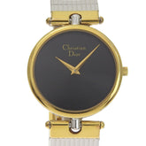 Christian Dior Watch 3026, Stainless Steel with Gold Plated Silver Quartz Movement, Analog Display, Black Dial, Women's — Good
