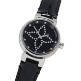 Louis Vuitton LOUIS VUITTON Women's Watch Tambour Forever Diamond Quartz QZ Stainless Steel SS Leather Q12M5 Silver Black — Good