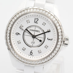 Chanel J12 Diamond Bezel 8-Diamond Watch, Ceramic, Diamond, Ladies, White, H3110 — Very Good