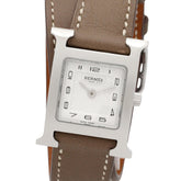 Hermes H-Watch Double Tour Wristwatch, Stainless Steel, Leather Strap, Women's, White (HH1.210) — Very Good
