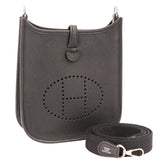 HERMES Evelyne TPM Taurillon Clemence Leather Shoulder Bag, Noir Black, U Stamp, Women's — Like New