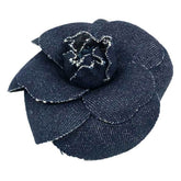 Chanel Camellia Corsage Brooch, Denim Navy Blue, Women's — Like New