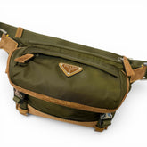 PRADA 2VH171 Re-Nylon Suede Leather Triangle Logo Body Bag, Khaki Brown, Made in Italy, Men's, with Dust Bag — Like New