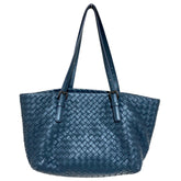 BOTTEGA VENETA Mini Cesta Intrecciato Leather Tote Bag, Navy, Women's — Like New