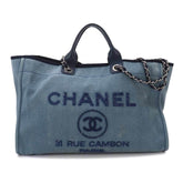 Chanel Deauville GM 2-way Tote Chain Shoulder Handbag Denim Leather Blue — Like New