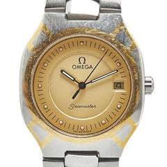 OMEGA Seamaster Polaris Watch Quartz Gold Dial Stainless Steel Yellow Ladies — Good