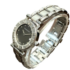 Tiffany & Co. Atlas watch, total weight 53.6g, stainless steel, quartz movement, black dial — Good
