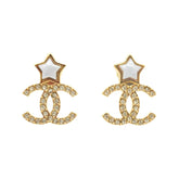 CHANEL Star Earrings, Metal, Gold, B25V, Rhinestone, Coco Mark, White, Women's — Like New