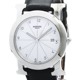 HERMES H Watch Rond Steel Leather Quartz Mens Watch HR1.710 Polished — Very Good