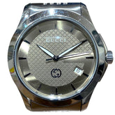 Gucci G-Timeless watch, total weight 96.4g, stainless steel, quartz movement, light brown dial. 126.4 — Good