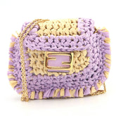 Fendi Pico Bucket Shoulder Pouch in Lavender, Natural Raffia, Leather, and Metal, Earphone Case, Women's FENDI — Like New