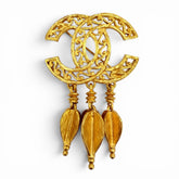 CHANEL Vintage 95A Coco Mark Brooch with Fringe, Gold, Made in France, Women's Accessory — Like New