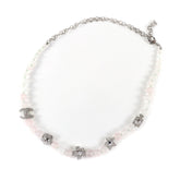 CHANEL B25P Coco Mark Natural Stone Rhinestone Necklace, White and Pink, Silver Hardware, 2025 Model, with Box Dust Bag, Made in Italy, Women's — Like New