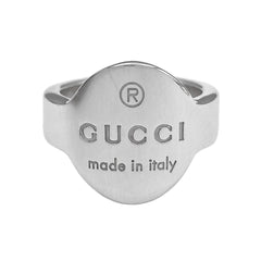GUCCI trademark oval logo ring, SV925 silver, item number 7783, for men and women — Like New