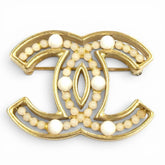 CHANEL Vintage 02A Coco Mark Design Brooch Accessory Gold White Women's — Like New