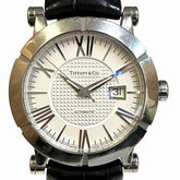 Tiffany & Co. Atlas watch, total weight 107.1g, stainless steel, genuine leather strap, automatic movement, silver dial, Z1000.70.12A10A71A — Good