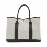 Hermes Garden 36 PM Tote Handbag, Toile H Leather, Black/Gray, □J Stamp, Party — Like New