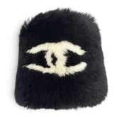 CHANEL Coco Mark Rabbit Fur Wristband Bangle Bracelet Black White Made in France Women's — Like New