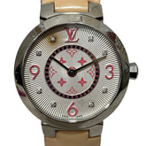 Louis Vuitton Tambour Monogram PM Watch, Verny, Total Weight 36.3g, Stainless Steel, Genuine Leather Strap, Quartz Movement, White Dial, Q12MG — Good