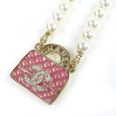 CHANEL (Chanel) 2024 Model B24S ABD331 B16656 Coco Mark Rhinestone Matelassé Bag Motif Faux Pearl Logo Necklace Champagne Gold Pink Comes with Box Made in Italy Women's — Like New