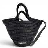 BALENCIAGA 695612 Ibiza Small Strap Logo 2-Way Basket Bag Summer Handbag Shoulder Black Made in Italy Women's with Dust — Like New