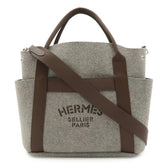 HERMES Sac de Pansage Groom Tote Bag Shoulder Felt Gray Dark Brown with Handbag-in-Bag Y Stamp — Like New