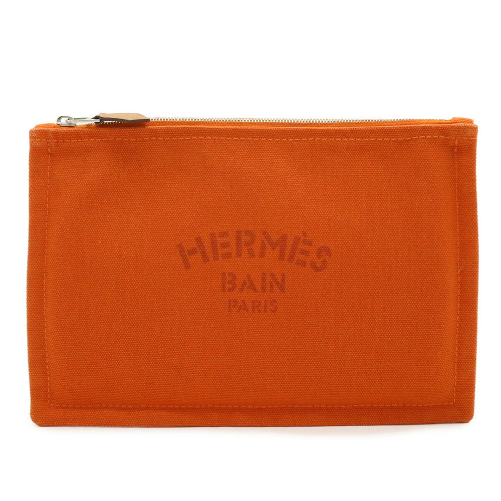 HERMES New Yachting PM Flat Pouch Handbag Canvas Leather Orange — Like New