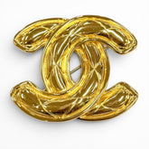 CHANEL Vintage Coco Mark Matelassé Brooch, Gold, Made in France, Women's Accessory — Like New