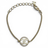 CHANEL A25B ABG297 Rhinestone Coco Mark Bracelet, Gold, Made in France, Women's, with Box and Dust Bag — Like New