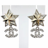 CHANEL C23S ABA907 Coco Mark Rhinestone Strass Star Crystal Swing Earrings (Pair) Champagne Gold Silver Made in France Women's — Like New