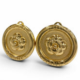 CHANEL Vintage Camellia Round Earrings 97P Gold Made in France Women's Accessories — Like New