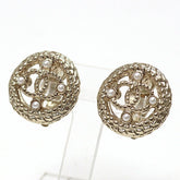 Chanel Coco Mark Earrings, Light Gold, Costume Pearl, Metal, A18C, Button Motif, Openwork, Clip-on, Like New — Like New