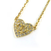 Christian Dior N3477WOMCY Clair D Lune Rhinestone CD Logo Heart Necklace 44cm Gold with Box and Dust Bag for Women — Like New