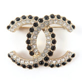 CHANEL A22B Coco Mark Brooch, 2022 Model, Large, Gold Tone, Black Stone, Clear Black, Comes with Box and Dust Bag, Made in Italy, Women's — Like New