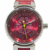 Louis Vuitton Tambour TRUNKS & BAGS wristwatch, total weight 34.8g, stainless steel, genuine leather strap, quartz movement, red dial, Q121N — Good